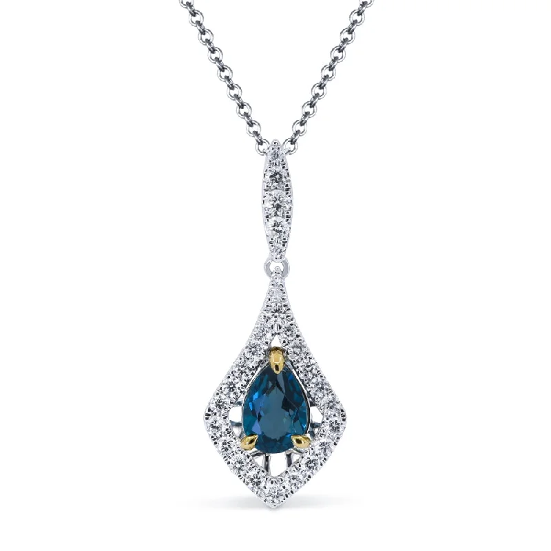 Orbit star necklaces-0.85Ct London Blue Topaz 16"pendant Necklace In 14K White And Yellow Gold