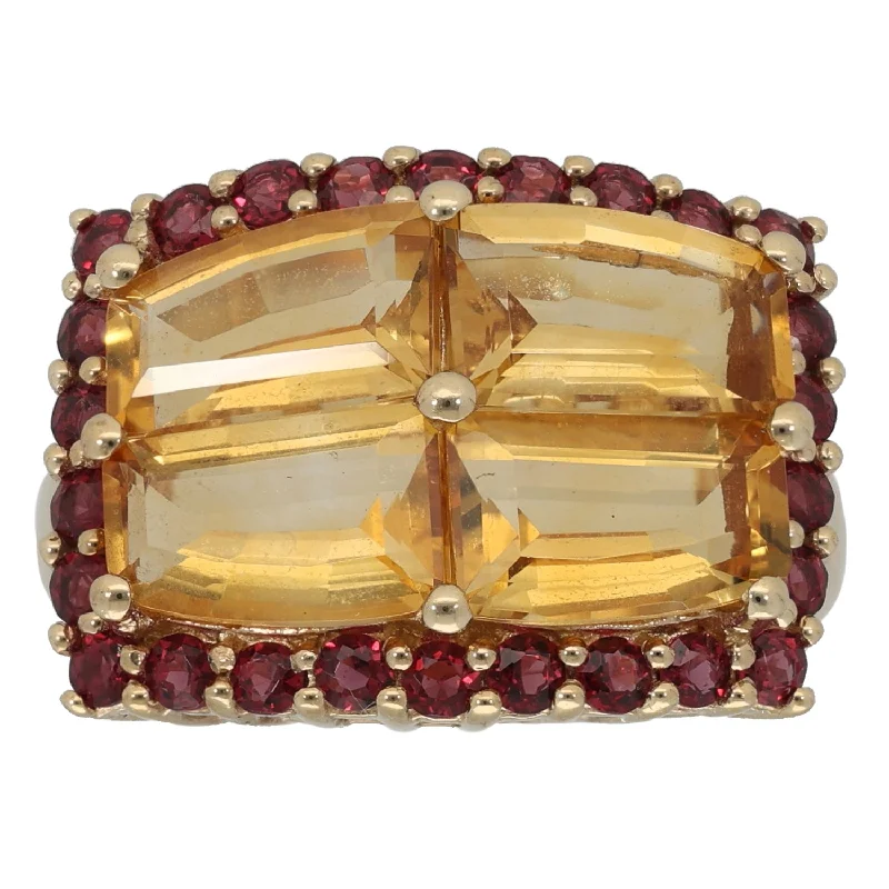 Bead pile rings-9ct Gold Citrine & Garnet Dress/Cocktail Ring Size O