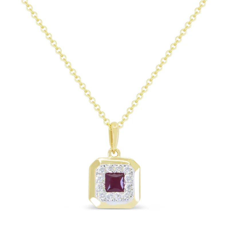 Worn medallion necklaces-0.12Ct Ruby 16"pendant Necklace In 14K Yellow Gold