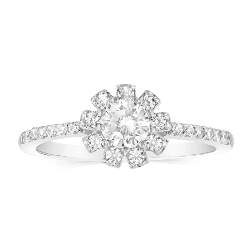 Slim rose rings-Sterling Silver White Cubic Zirconia Flower Ring