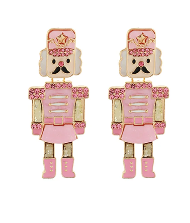 Birch wood earrings-Pink Nutcracker Earrings