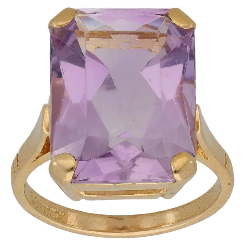 Bent shank rings-9ct Gold Amethyst Single Stone Ring Size L