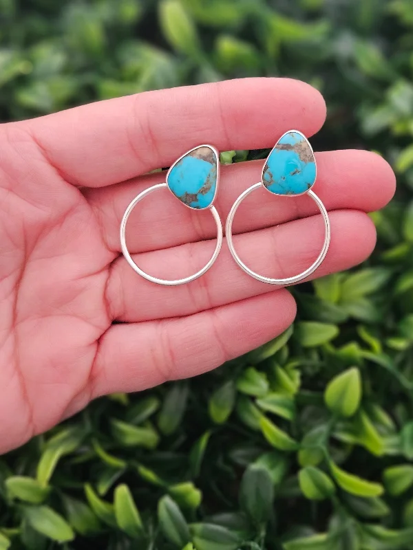 Thick hoop earrings-Sterling Silver Turquoise Hoop Earrings