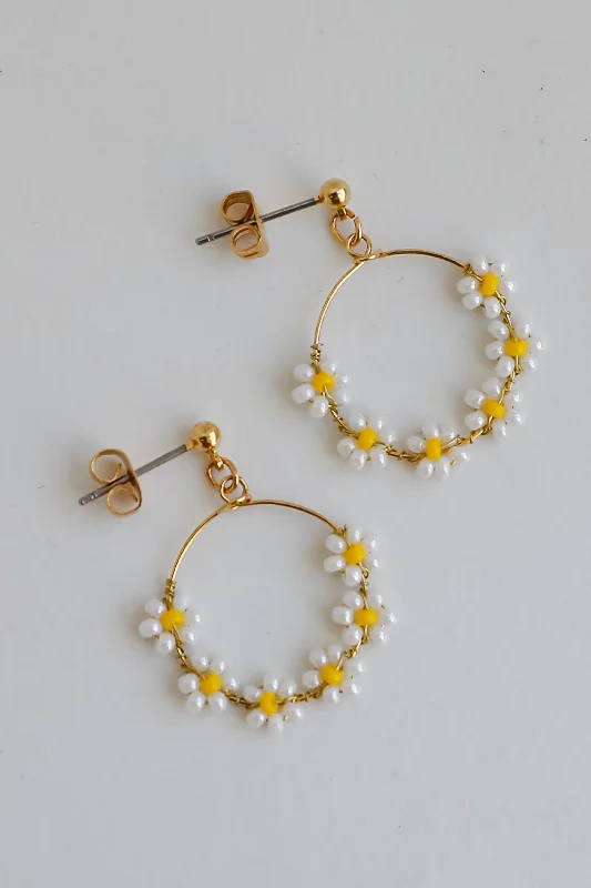 Thick bar earrings-FINAL SALE - Avery Circle Beaded Flower Drop Earrings