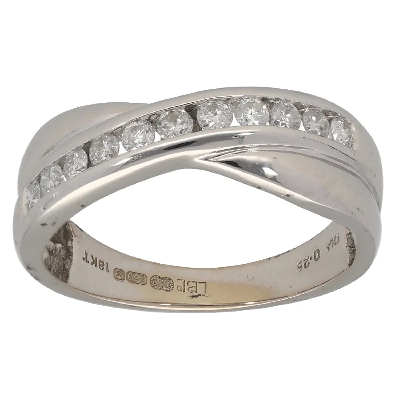 Half crescent rings-18ct White Gold 0.25ct Diamond Half Eternity Ring Size L