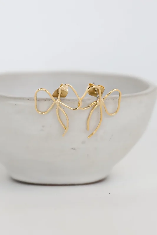 Bloom hoop earrings-Rosie Gold Bow Stud Earrings