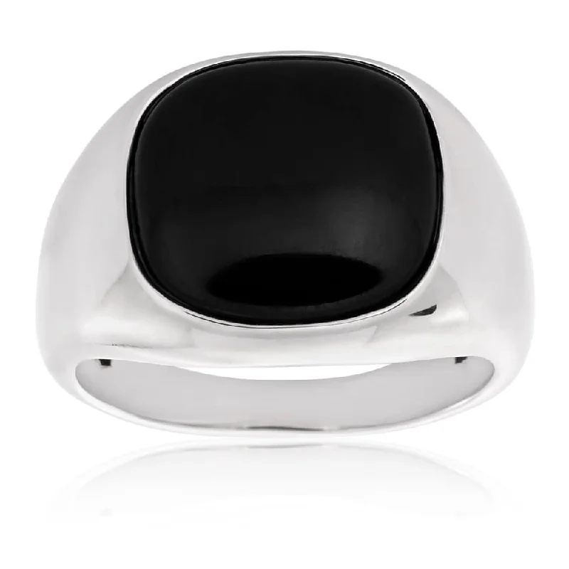 Worn deco rings-Sterling Silver Rhodium Plated Onyx Gents Ring