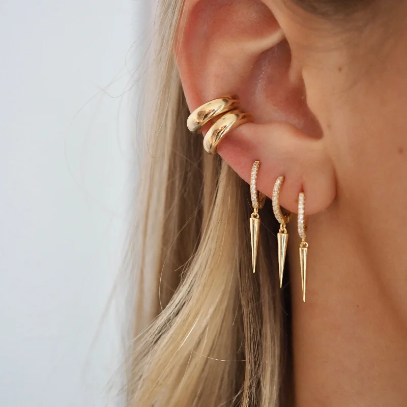 Fold knot earrings-SASHA SPIKE DROP HUGGIE EARRINGS - FROM FINE TO FAUX