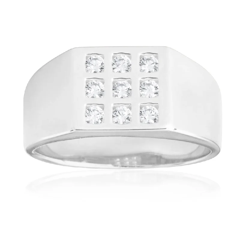 Thin accent rings-Sterling Silver Cubic Zirconia Grid Ring