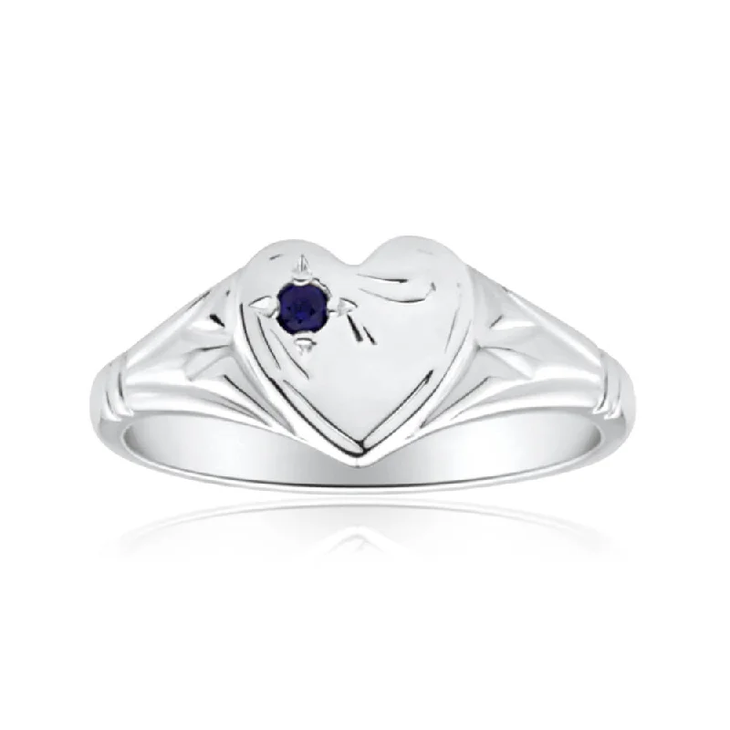 Multi-stone rings-Sterling Silver Natural Sapphire Signet Heart Ring Size H