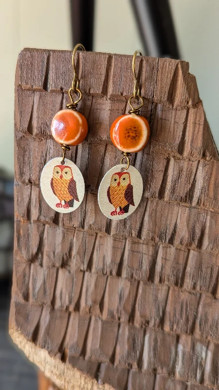 Clean cross earrings-Vintage Owls