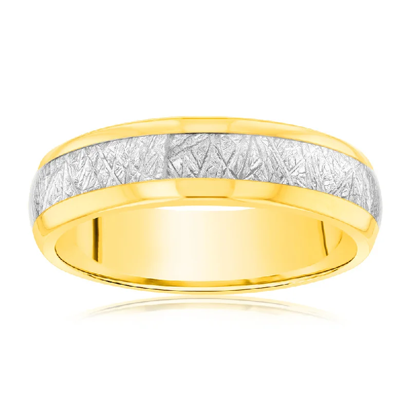 Worn lock rings-Textured Silver Stripe Gold Polished 6mm Tungsten Ring