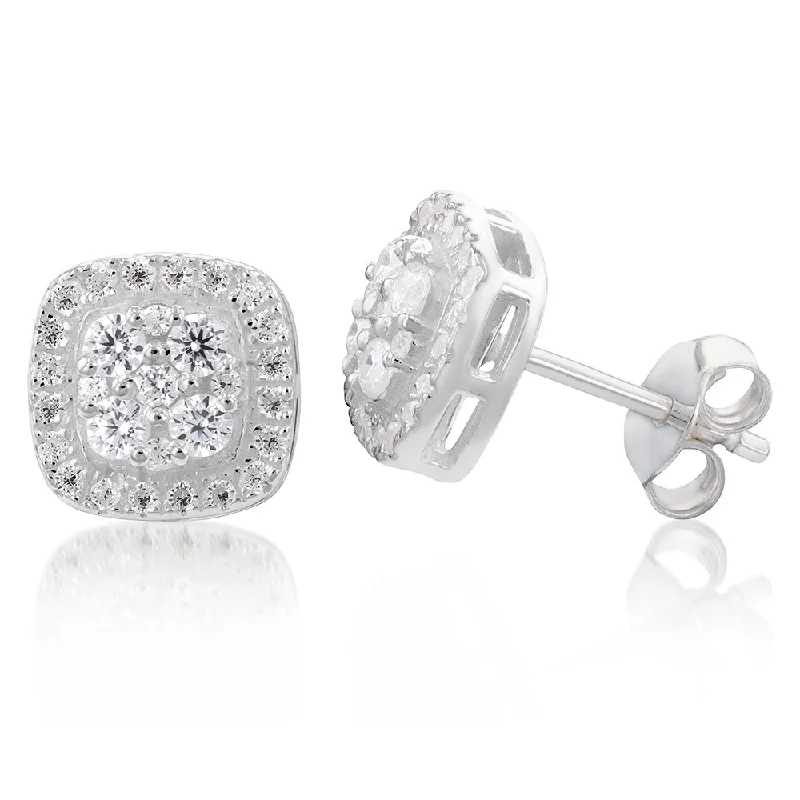 Clustered gem rings-Sterling Silver Zirconia Square Stud Earings