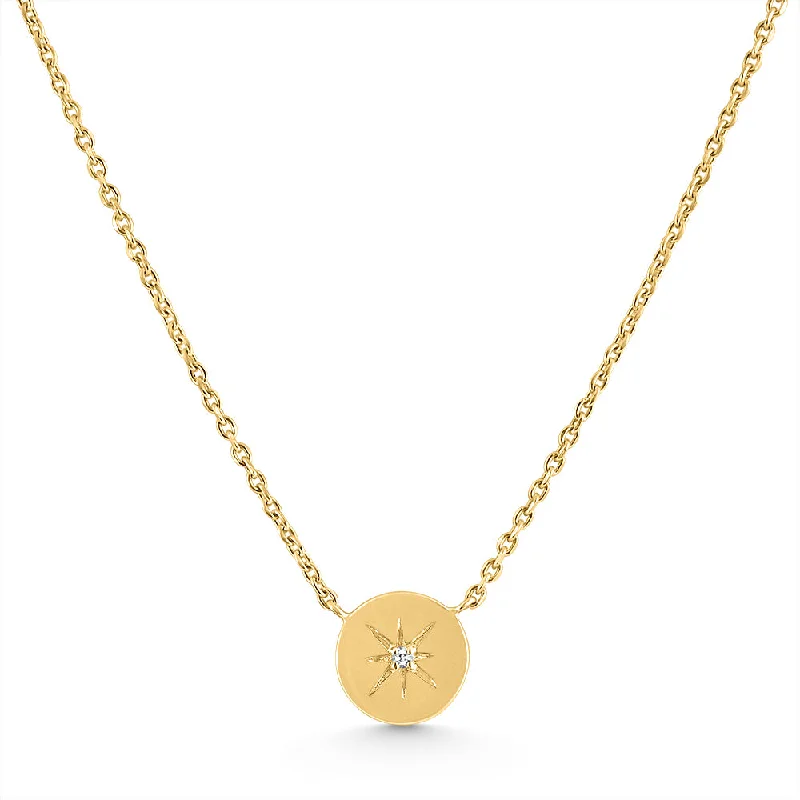 Timeless locket necklaces-Diamond Disc Starburst Pendant 14k Yellow Gold Necklace 18"