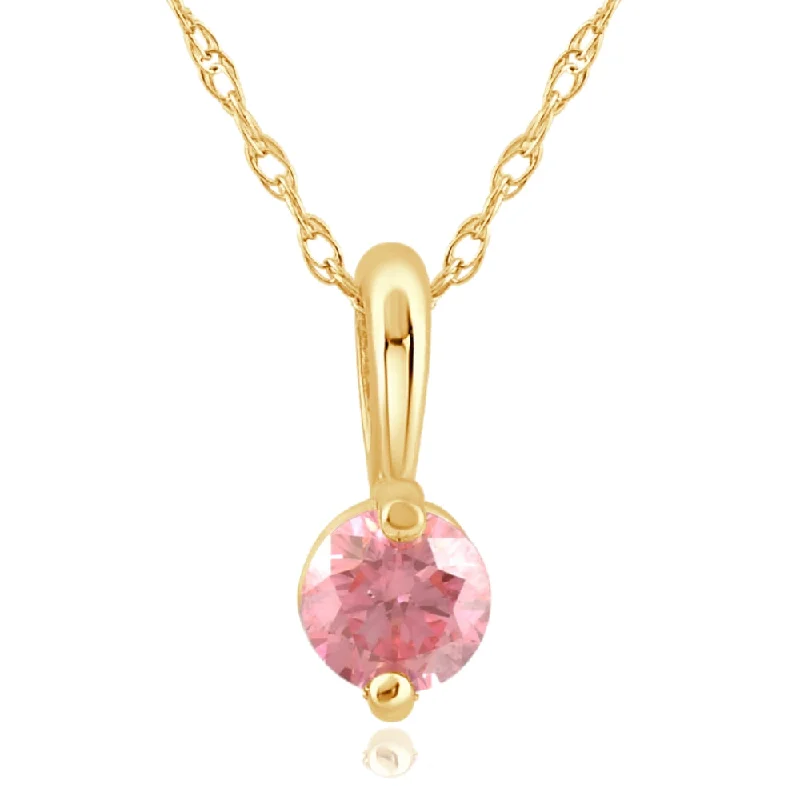 Heavy stone necklaces-1/4Ct Pink Diamond Solitaire Pendant 14k Yellow Gold 18" Necklace Lab Grown