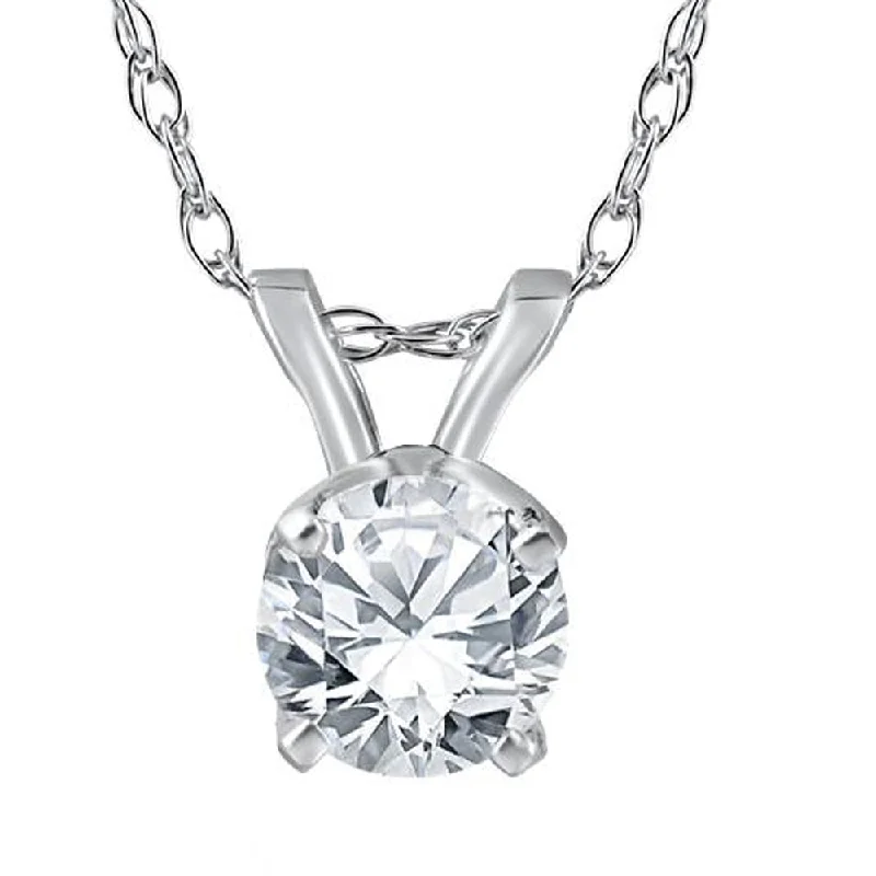 Peace eye necklaces-3/8 Ct Solitaire Natural Diamond Pendant Necklace 18" 14K White Gold