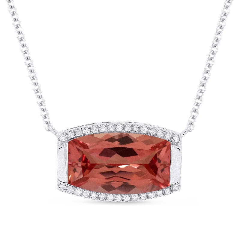 Birch wood necklaces-3.76Ct Padparadscha 18"necklacein 14K White Gold