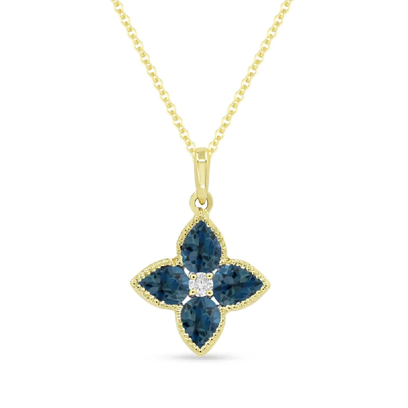 Bright crystal necklaces-0.78Ct London Blue Topaz 16"pendant Necklace In 14K Yellow Gold