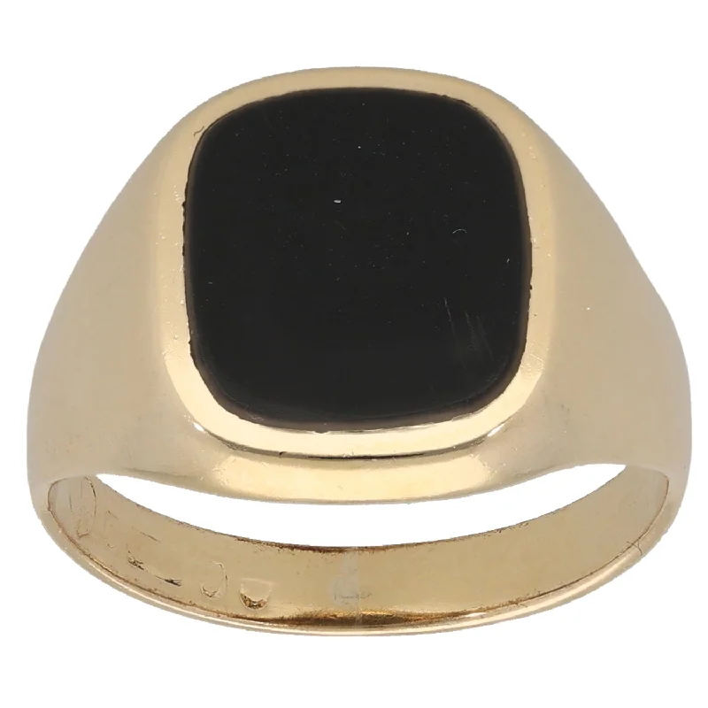 Tide inlay rings-9ct Gold Onyx Signet Ring Size P