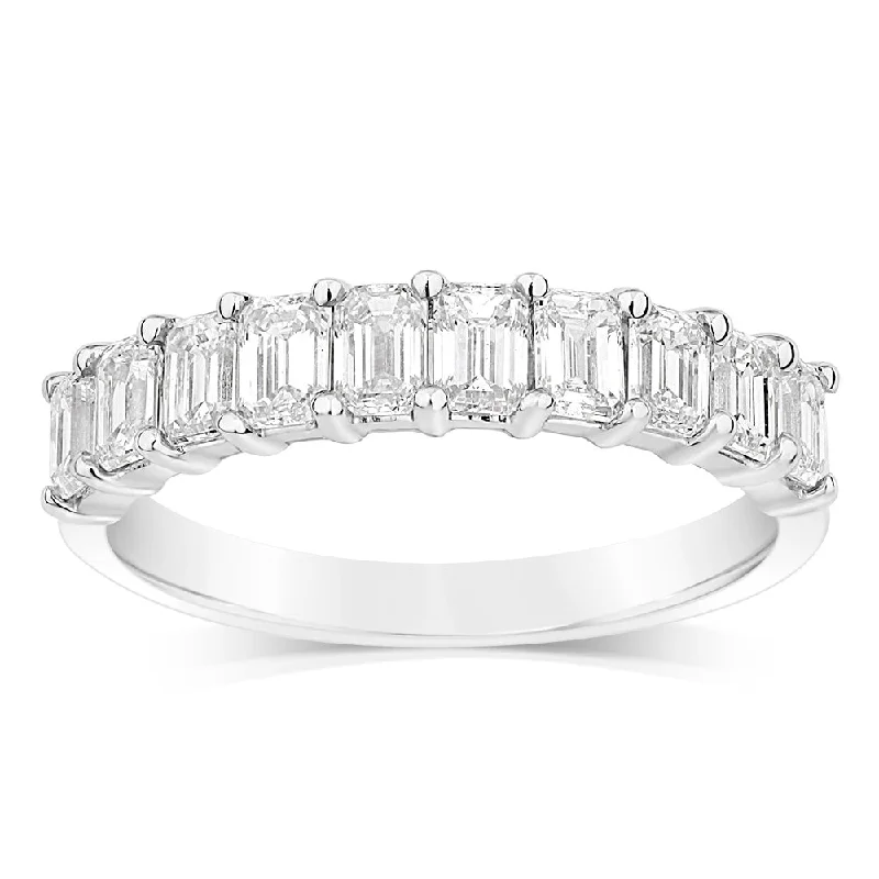 Round gem rings-Luminesce Lab Grown 10ct White Gold Eternity Emerald Cut Shaped Ring in 1 Carat Diamond