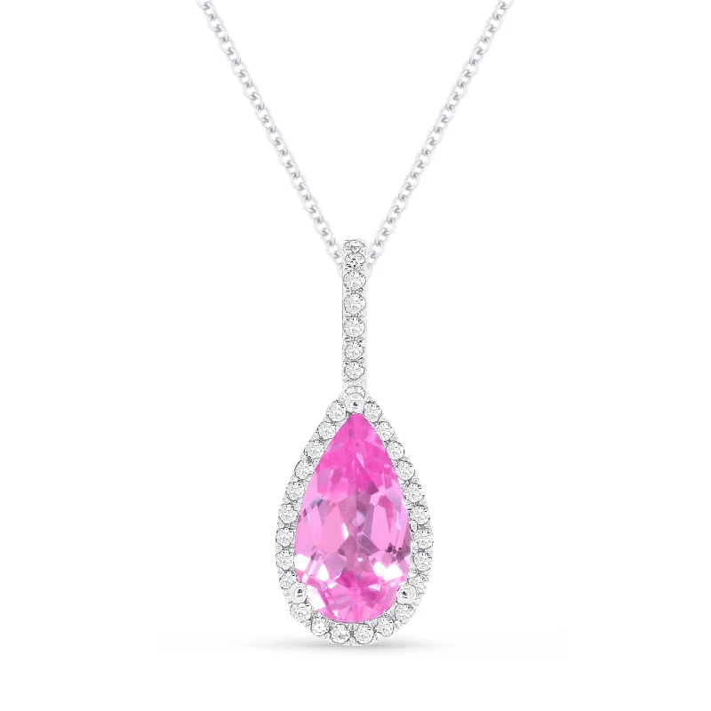 Thick bar necklaces-1.15Ct Pink Sapphire 16"pendant Necklace In 14K White Gold