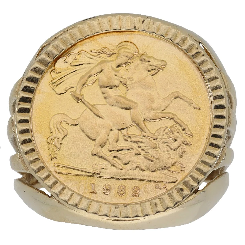 Shiny silver rings-9ct Gold Coin Ring Size R