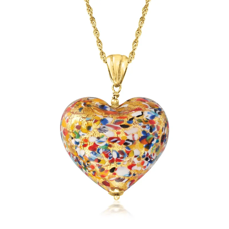 Thick bar necklaces-Ross-Simons Italian Murano Glass Heart Pendant Necklace in 18kt Gold Over Sterling