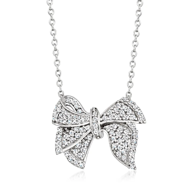 Agate stone necklaces-Ross-Simons Diamond Bow Necklace in Sterling Silver