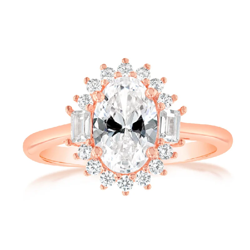 Pure diamond rings-Sterling Silver Rose Gold Plated White Cubic Zirconia Fancy Flower Ring