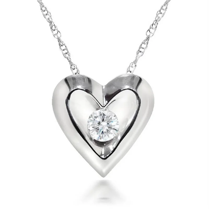 Knot-style necklaces-1/5Ct Round Diamond Necklace Heart Shaped Pendant in 10k White or Yellow Gold