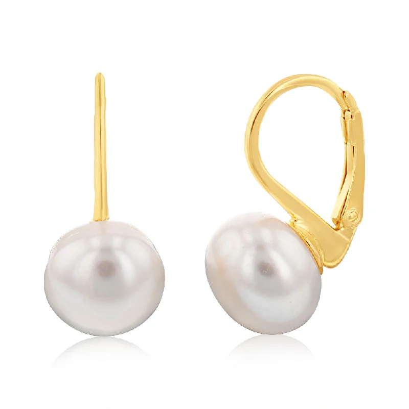 Hand-shiny rings-Sterling Silver Gold Plated Single Pearl Hoop Earring