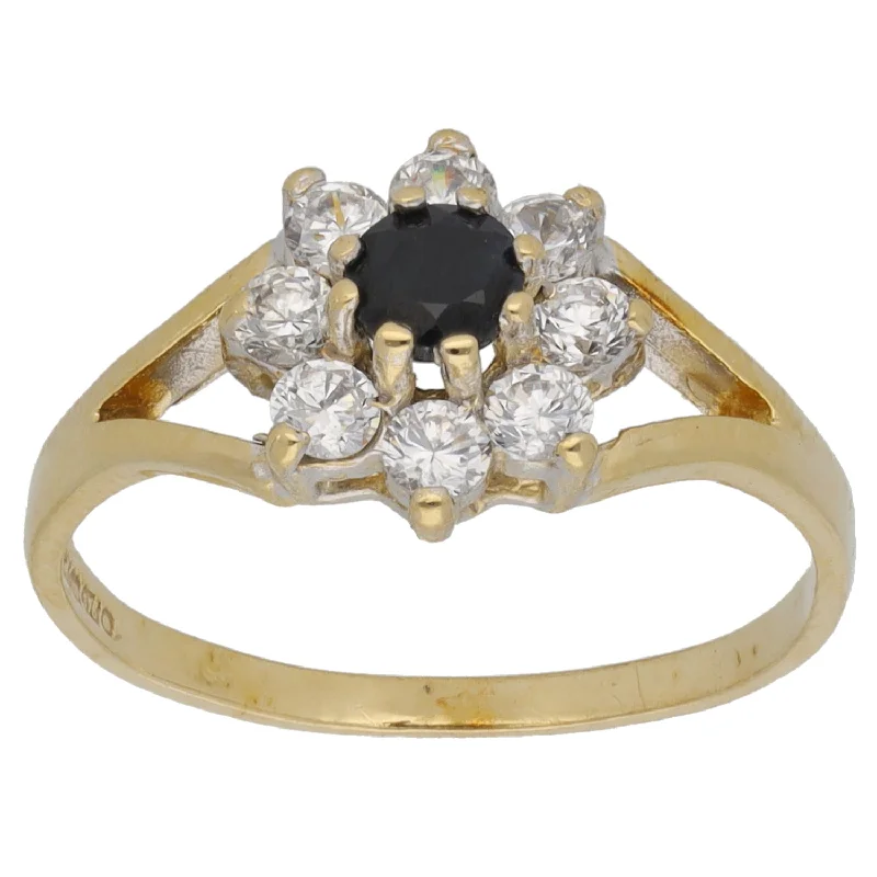 Moon theme rings-9ct Gold Sapphire & Cubic Zirconia Cluster Ring Size O