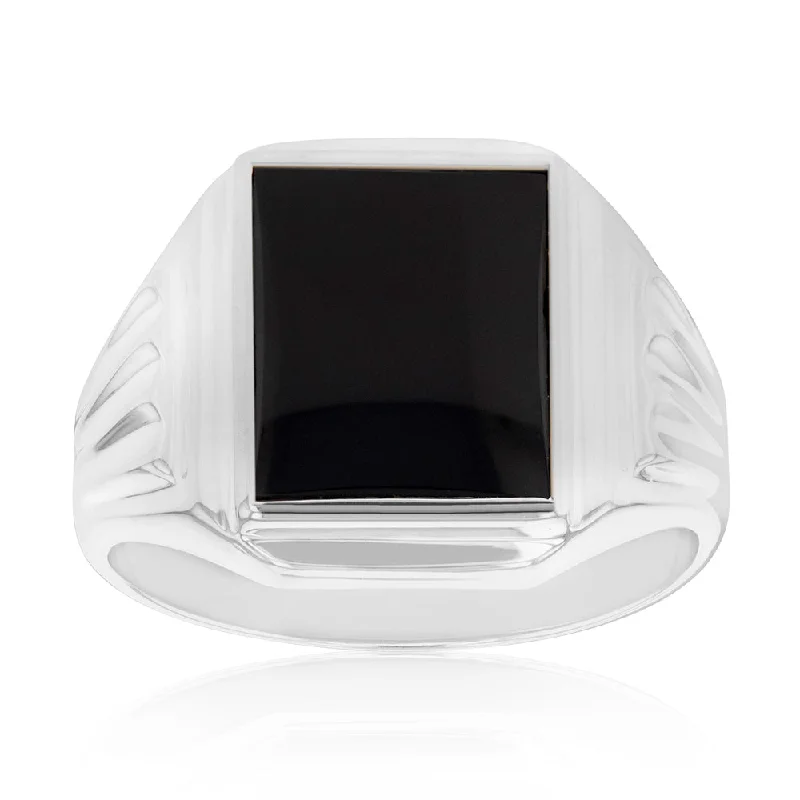 Clear quartz rings-Sterling Silver 12x10mm Onyx Gents Ring