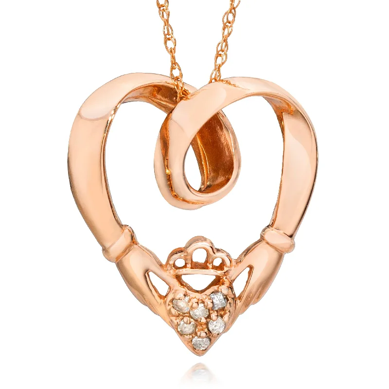 Pure stone necklaces-Claddagh Diamond Pendant 14K Rose Gold