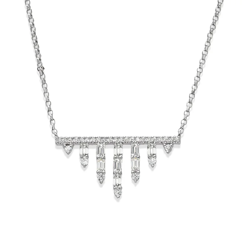 Grand diamond necklaces-0.50 ctw Baguette & Round Diamond Bar Necklace Pendant