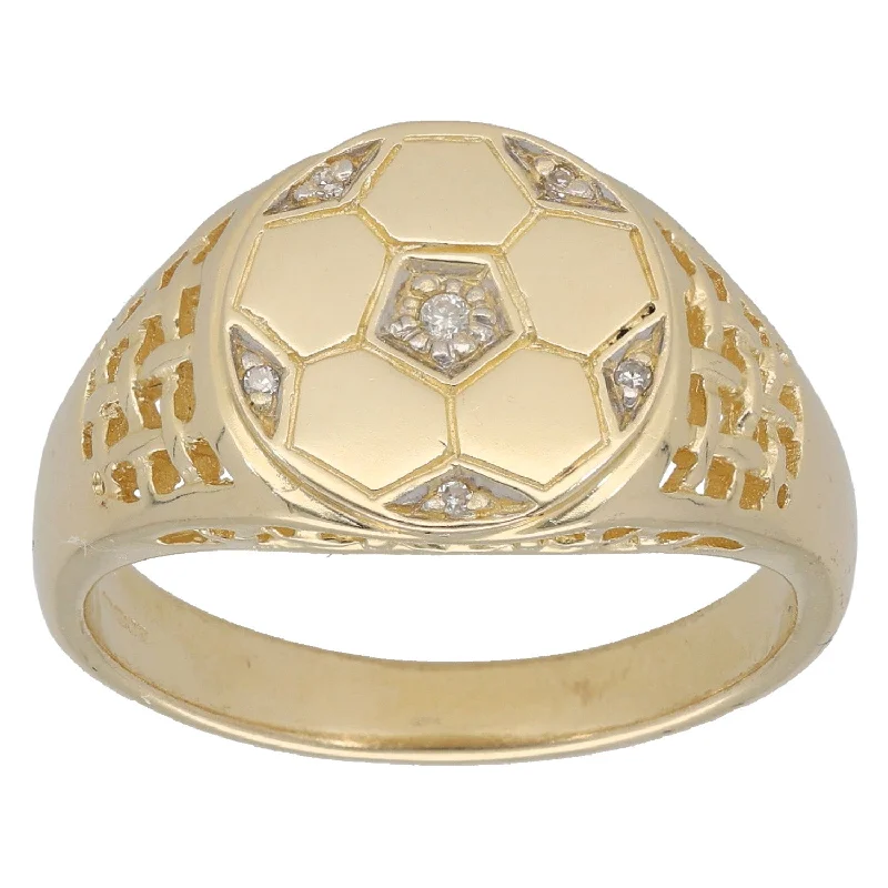 Flax thread rings-9ct Gold Cubic Zirconia Football Signet Ring Size T