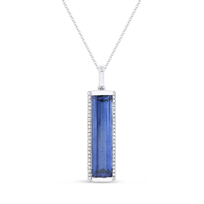 Knotted link necklaces-4.6Ct Created Sapphire 16"pendant Necklace In 14K White Gold