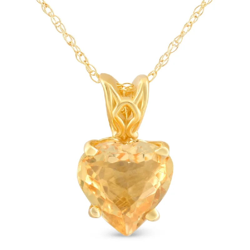 Smooth disc necklaces-7mm Women's Heart Pendant in citrine 14k White, Rose, or Yellow Gold Necklace