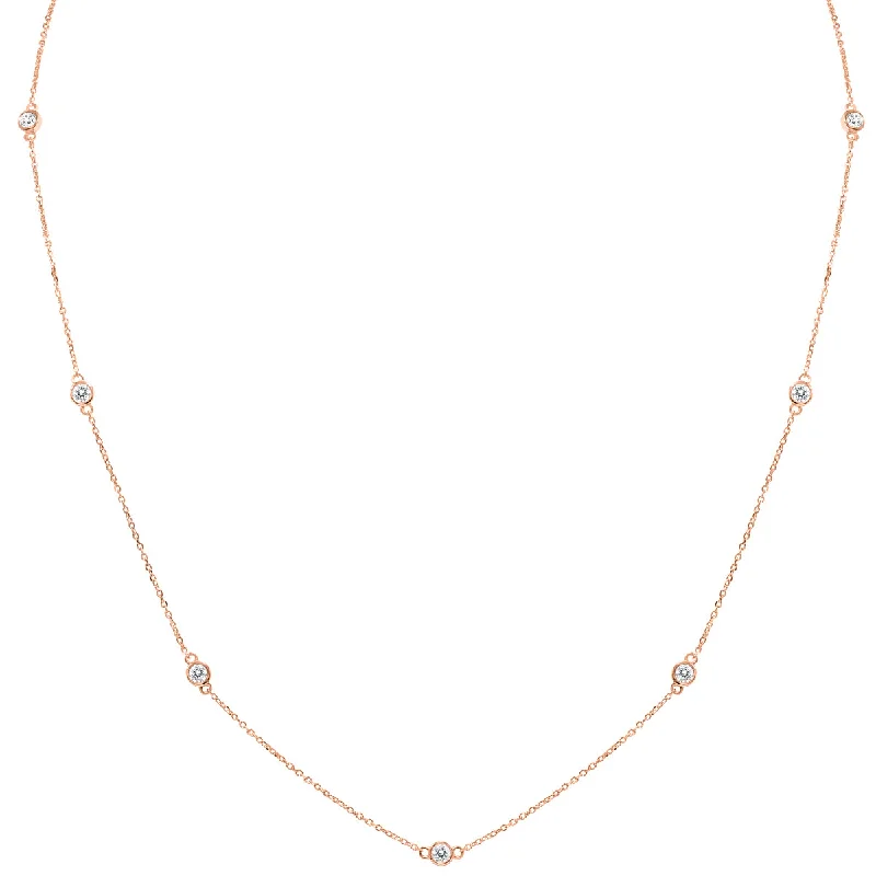 Cool wood necklaces-3/4 Carat Tw Bezel Set Diamond Station Necklace In 14K Rose Gold