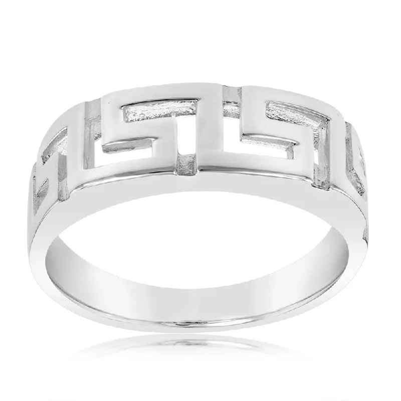 Bear motif rings-Sterling Silver Greek Key Plain Ring