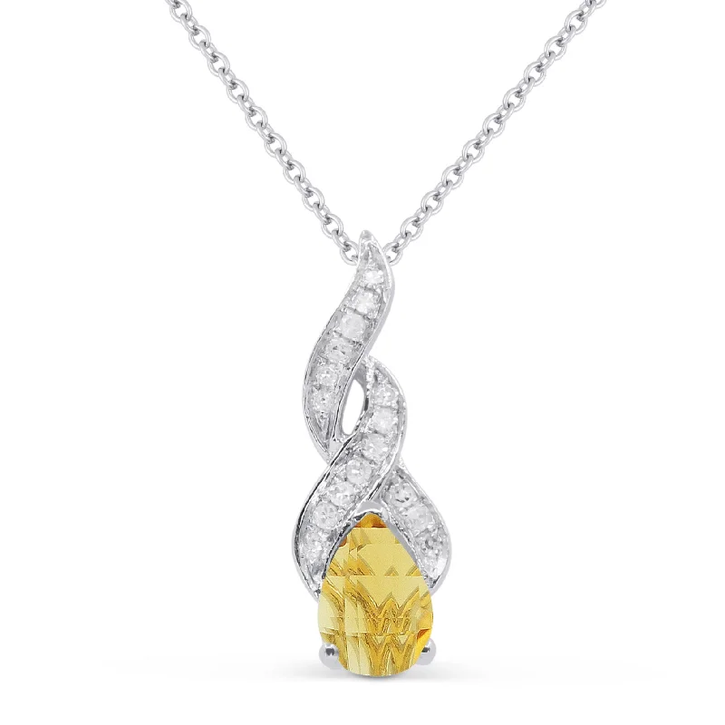 Thin filigree necklaces-0.45Ct Citrine 16"pendant Necklace In 14K White Gold