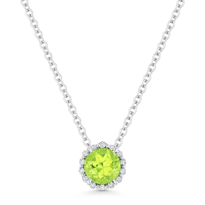 Broad link necklaces-0.56Ct Peridot 16"pendant Necklace In 14K White Gold