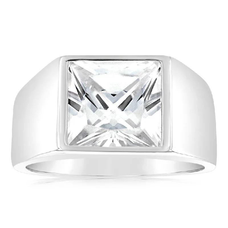 Thin clay rings-Sterling Silver Square White Zirconia Gents Ring