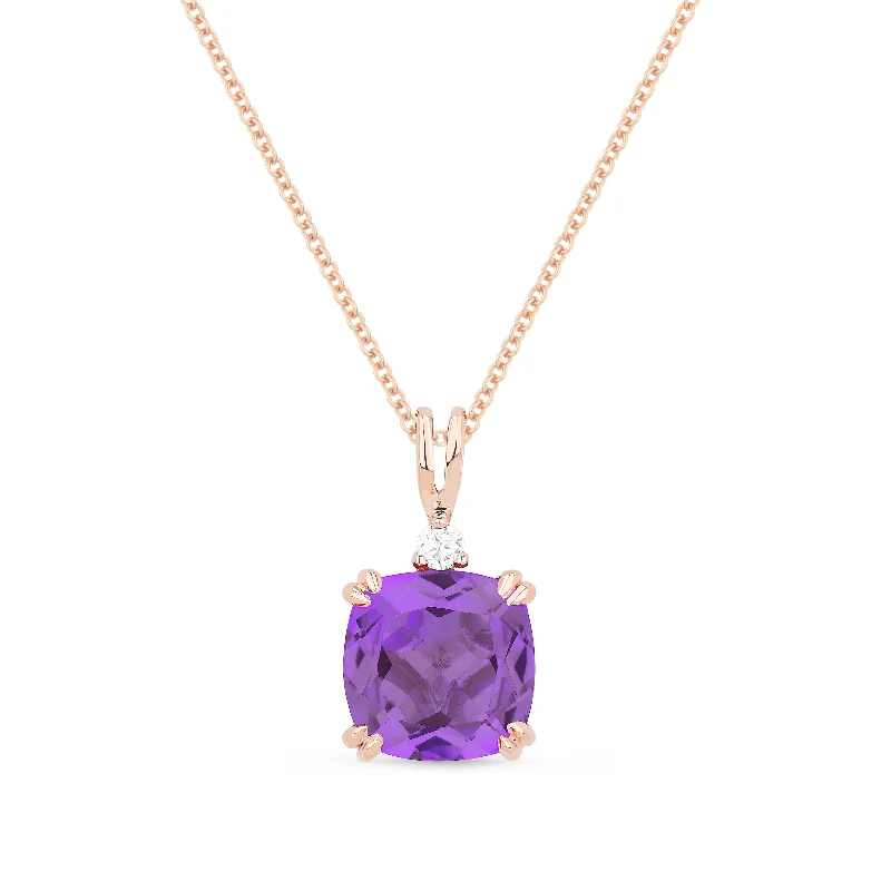 Bead strand necklaces-2.05Ct Amethyst 16"pendant Necklace In 14K Rose Gold