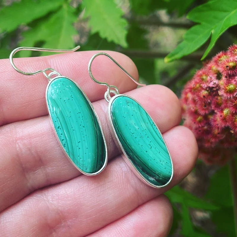 Bloom pattern earrings-Malachite and Sterling Silver Earrings