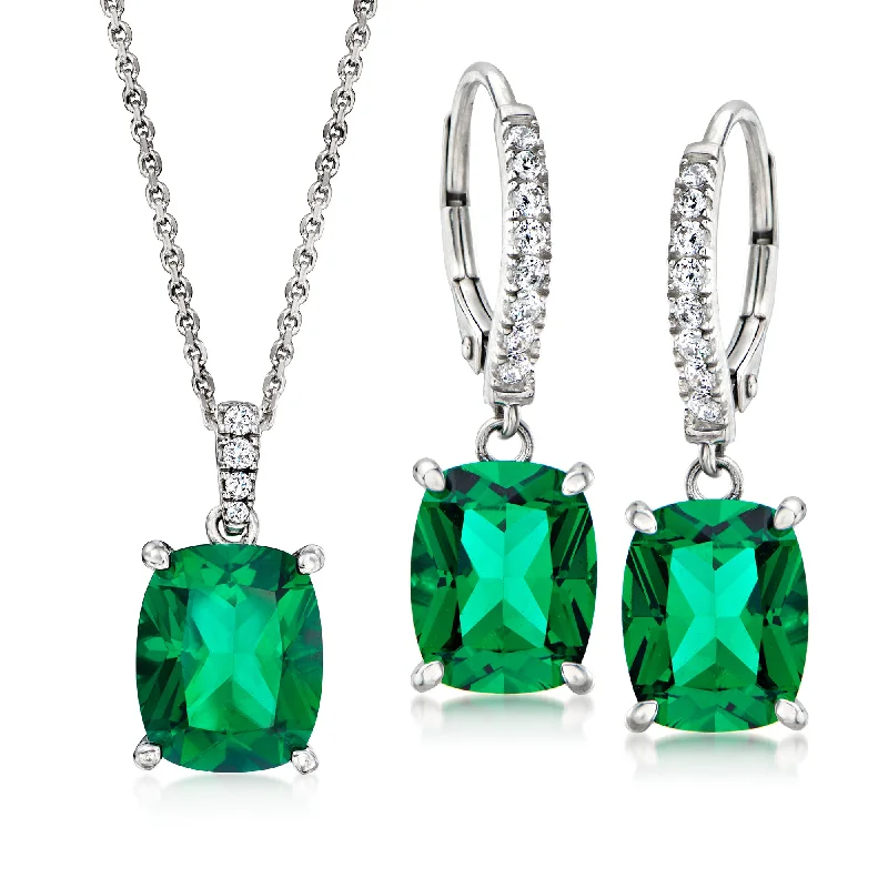 Swirl shape necklaces-Ross-Simons Simulated Emerald and . CZ Jewelry Set: Drop Earrings and Pendant Necklace in Sterling Silver