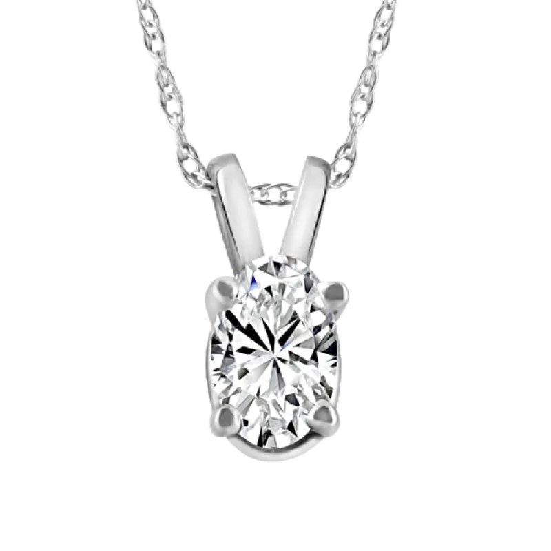 High shine necklaces-3/8Ct Oval Natural Diamond Solitaire Pendant 14k White or Yellow Gold Necklace