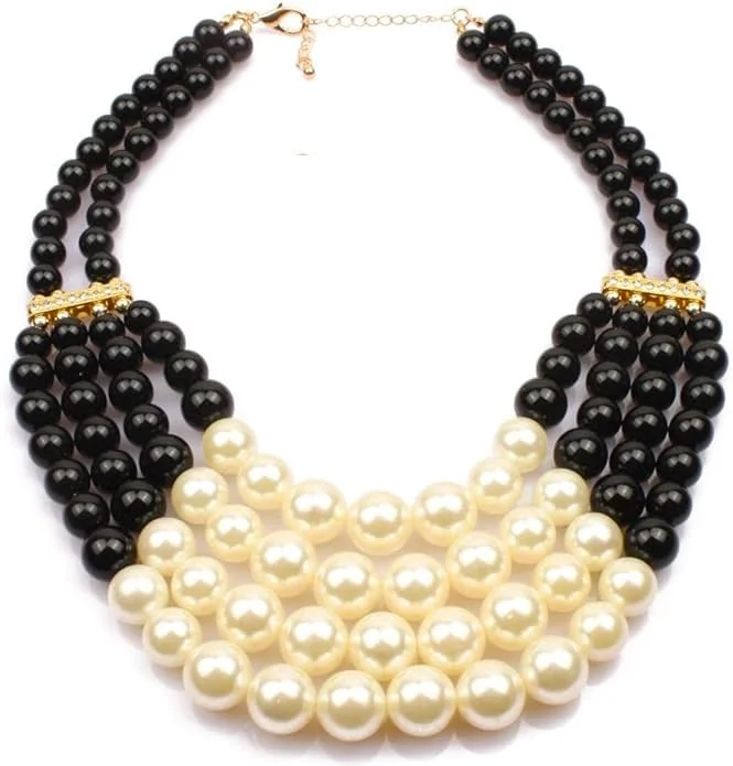 Fluid design necklaces-18K Gold Black & White Pearl Bold Necklace