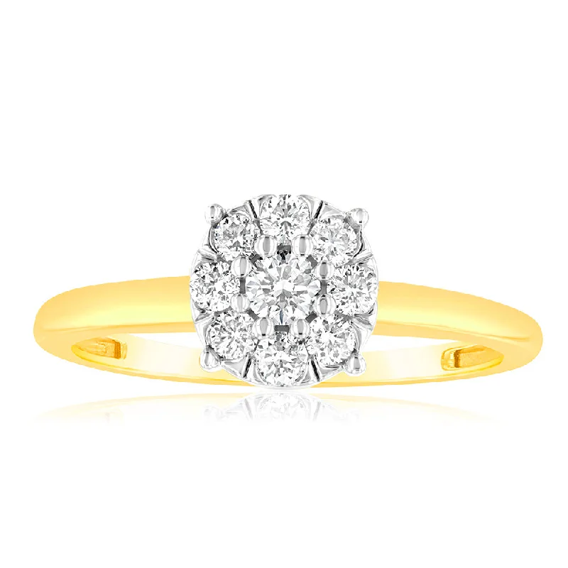 Bear motif rings-Luminesce Lab Grown 9ct Yellow Gold 0.30 Carat Diamond Flower Shaped Ring