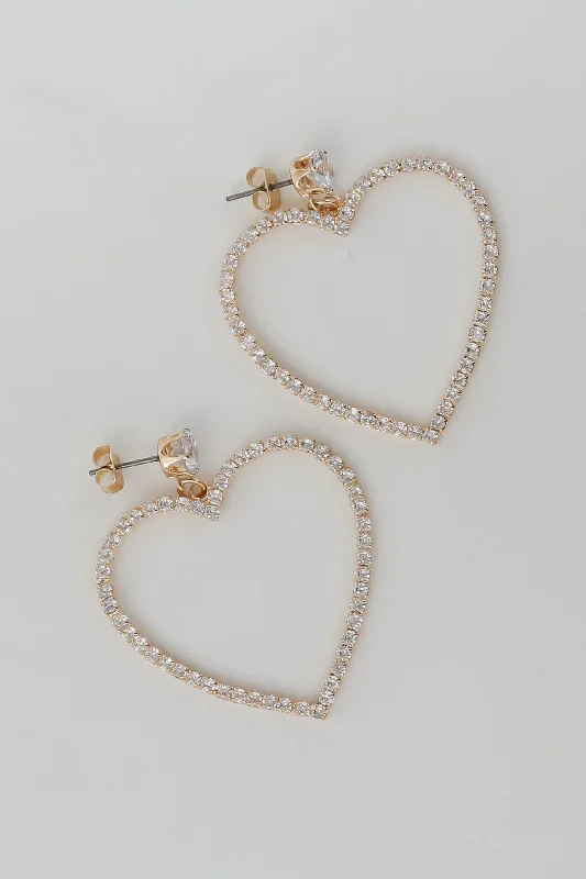 Worn medallion earrings-Blake Gold Rhinestone Heart Drop Earrings